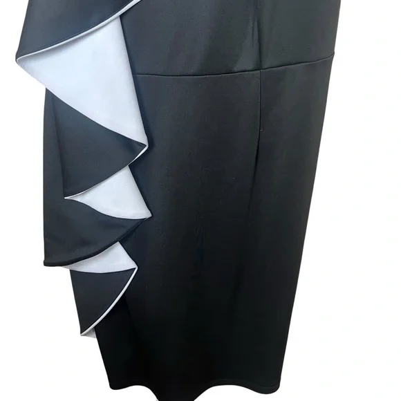 Handmade Vintage Black White Ruffled Cascade Mock Neck Halter Maxi Dress Size XL - Picture 5 of 8